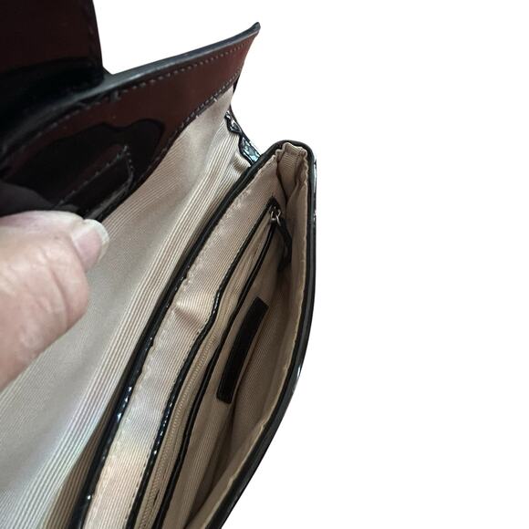 Ann Taylor Wicker Almond/Black Patent Leather Clutch With Silver Buckle Size OS - Picture 8 of 10